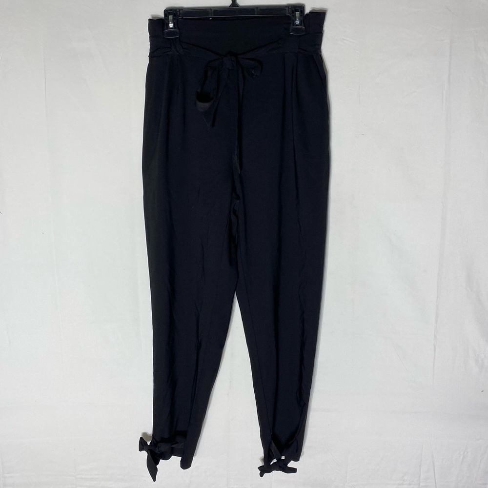 Liumilac Black Tie Waist High Rise Paper Bag Style Pants Pants W Ankle Bows M